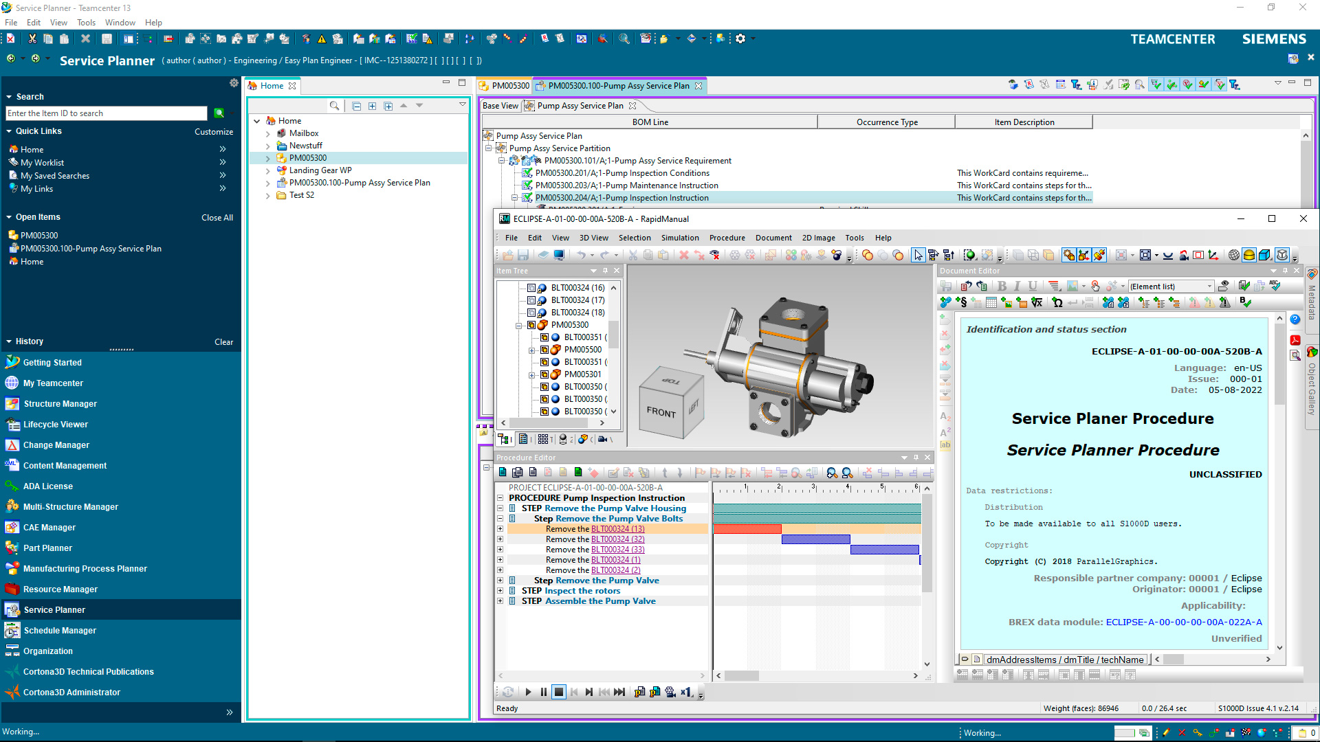 S1000D support for Teamcenter service planner