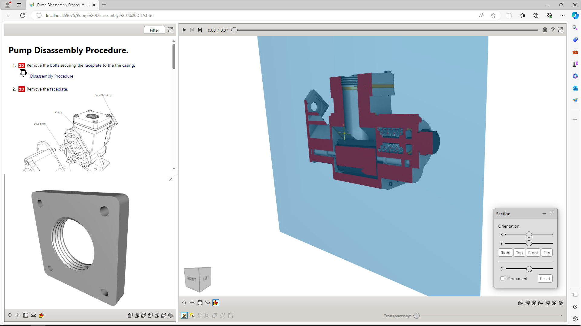 Dynamic Cross-sectioning and Viewing Selected Objects in a Separate Window in Publications