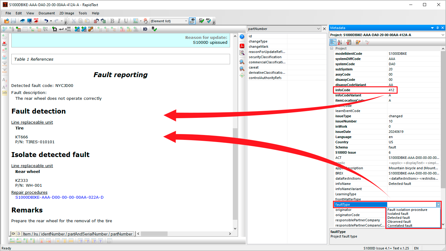 New metadata for creating formatted fault reports